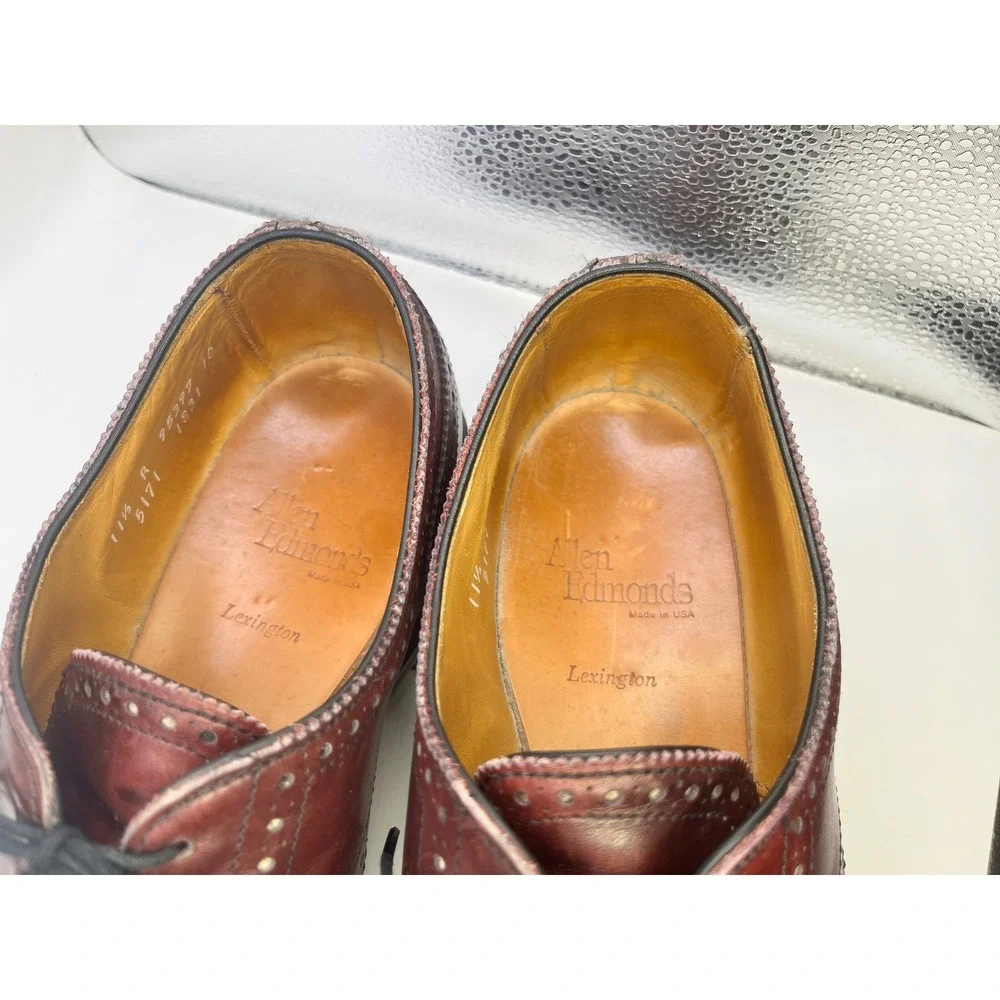Allen‎ Edmonds Lexington Burgundy Leather Cap Toe Wingtip Derby Shoes 11.5 R